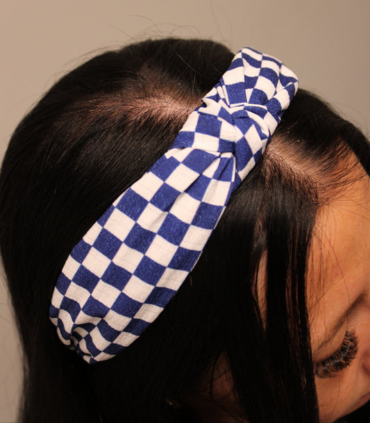 BLUE CHECKERED HEADBAND