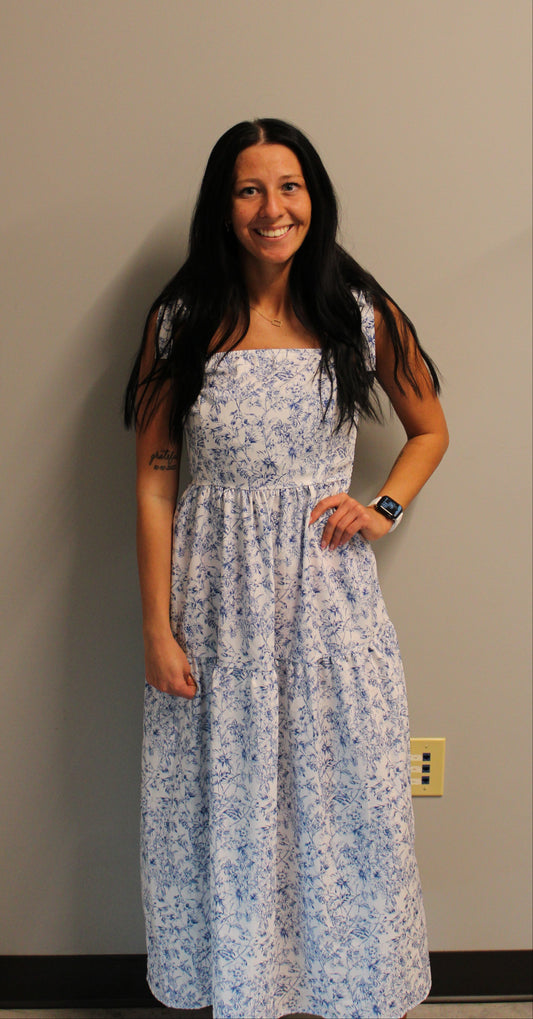 BLUE FLORAL TIE DRESS