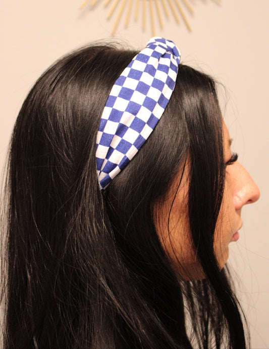 BLUE CHECKERED HEADBAND
