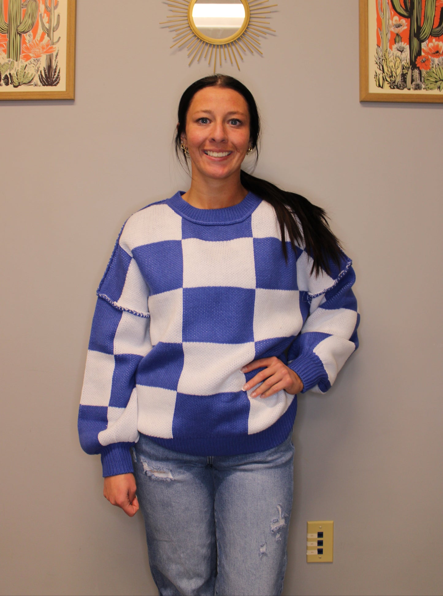 BLUE CHECKERED SWEATER
