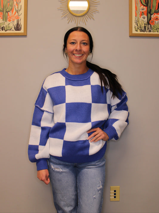 BLUE CHECKERED SWEATER