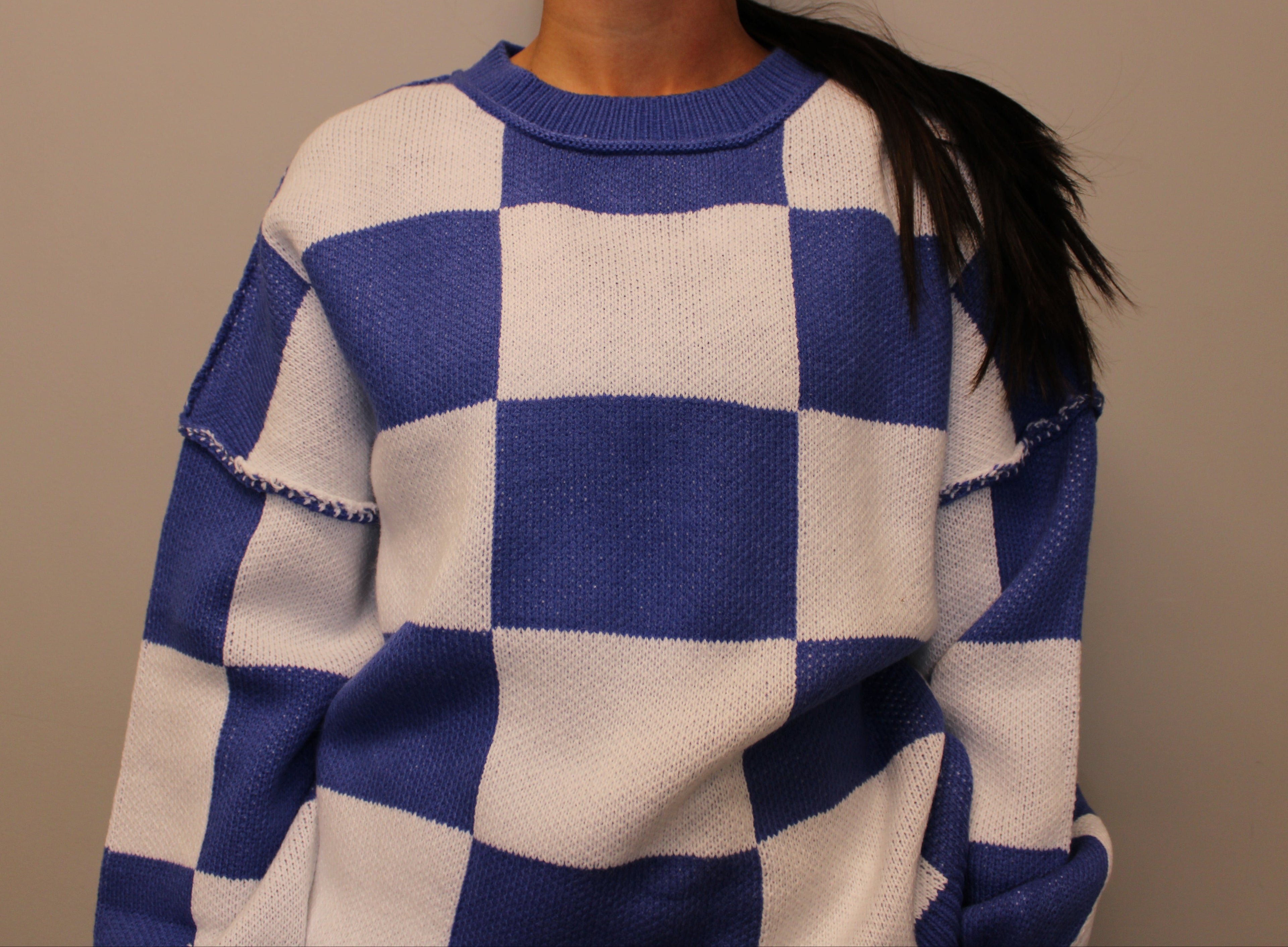 BLUE CHECKERED SWEATER
