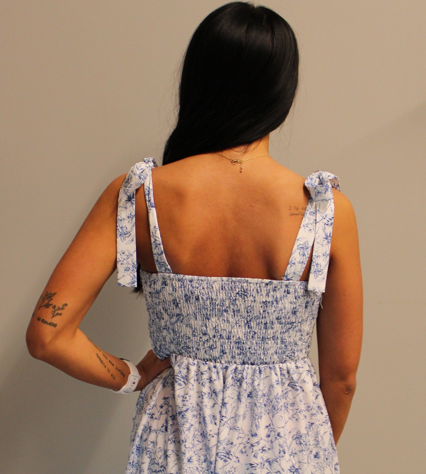 BLUE FLORAL TIE DRESS