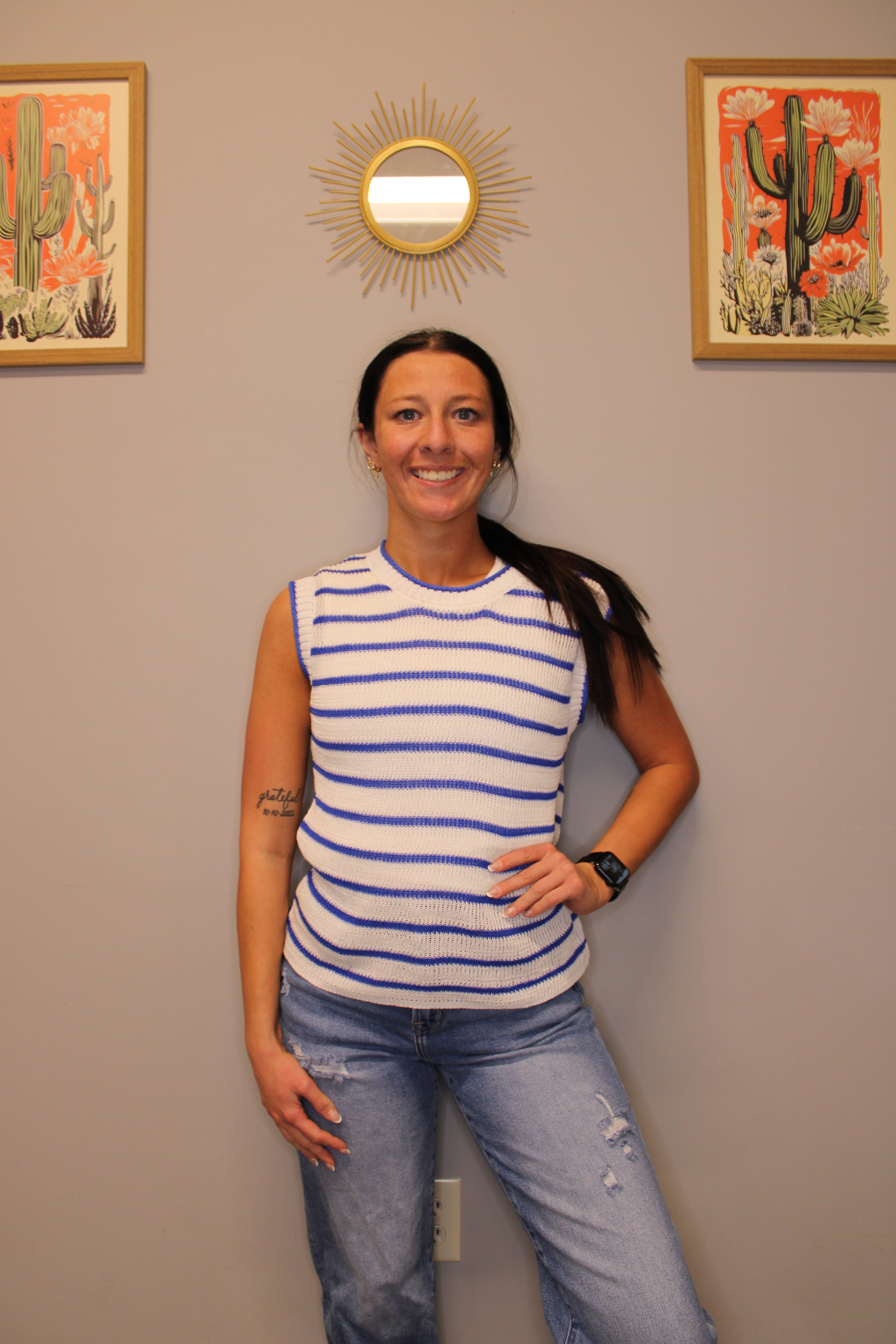 BLUE STRIPE KNIT TANK