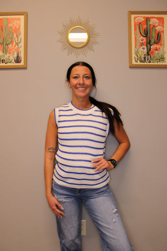 BLUE STRIPE KNIT TANK
