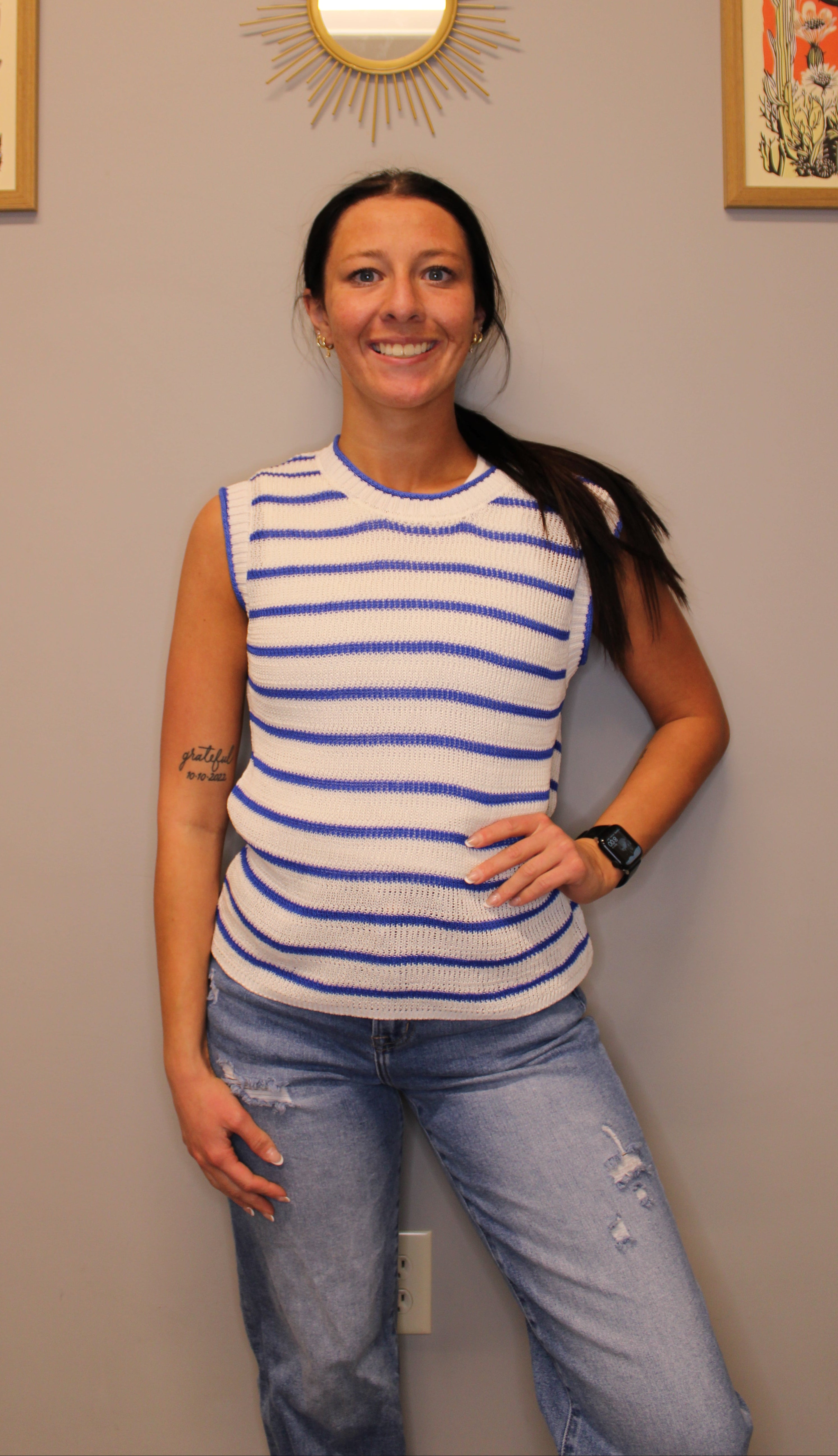 BLUE STRIPE KNIT TANK