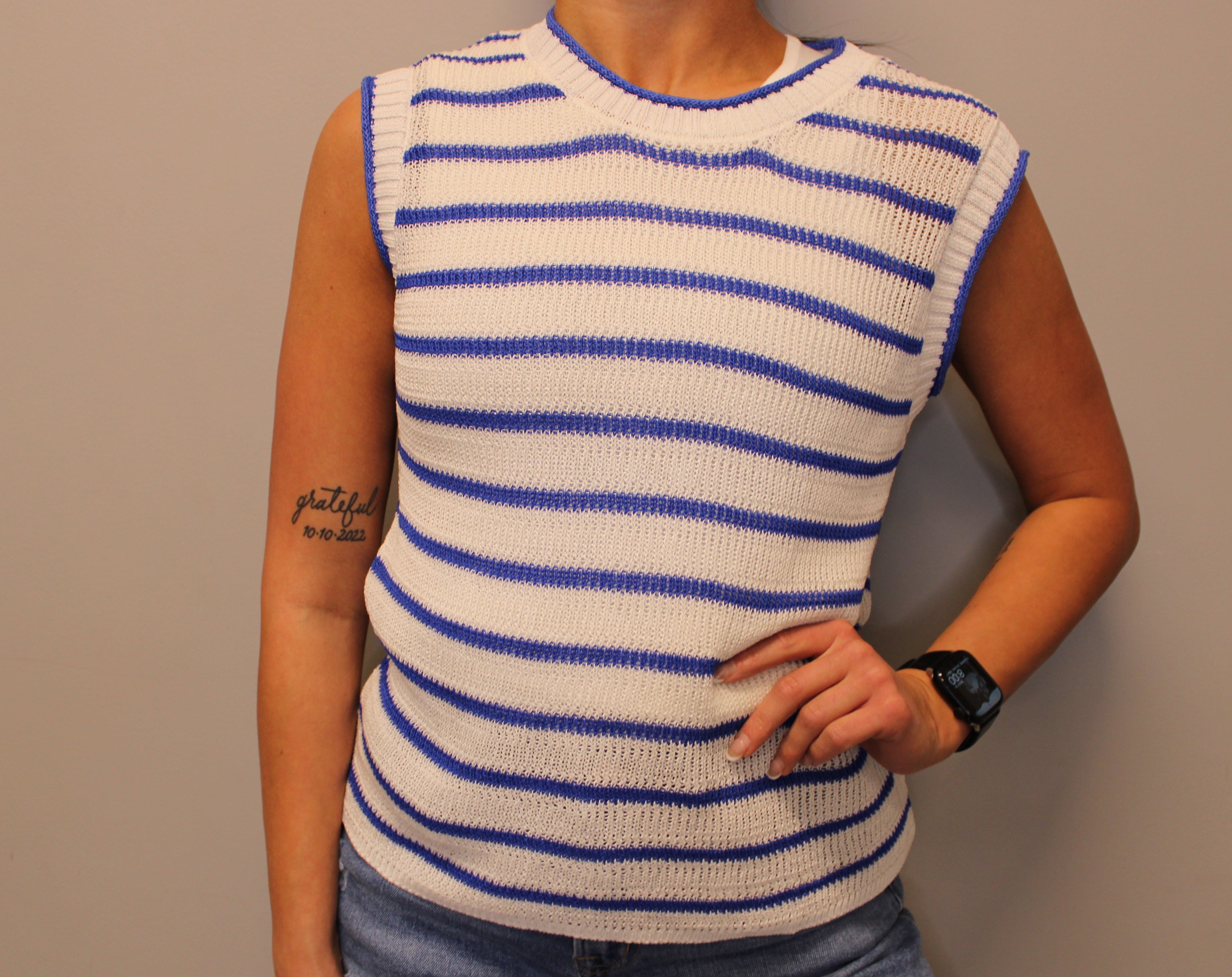 BLUE STRIPE KNIT TANK