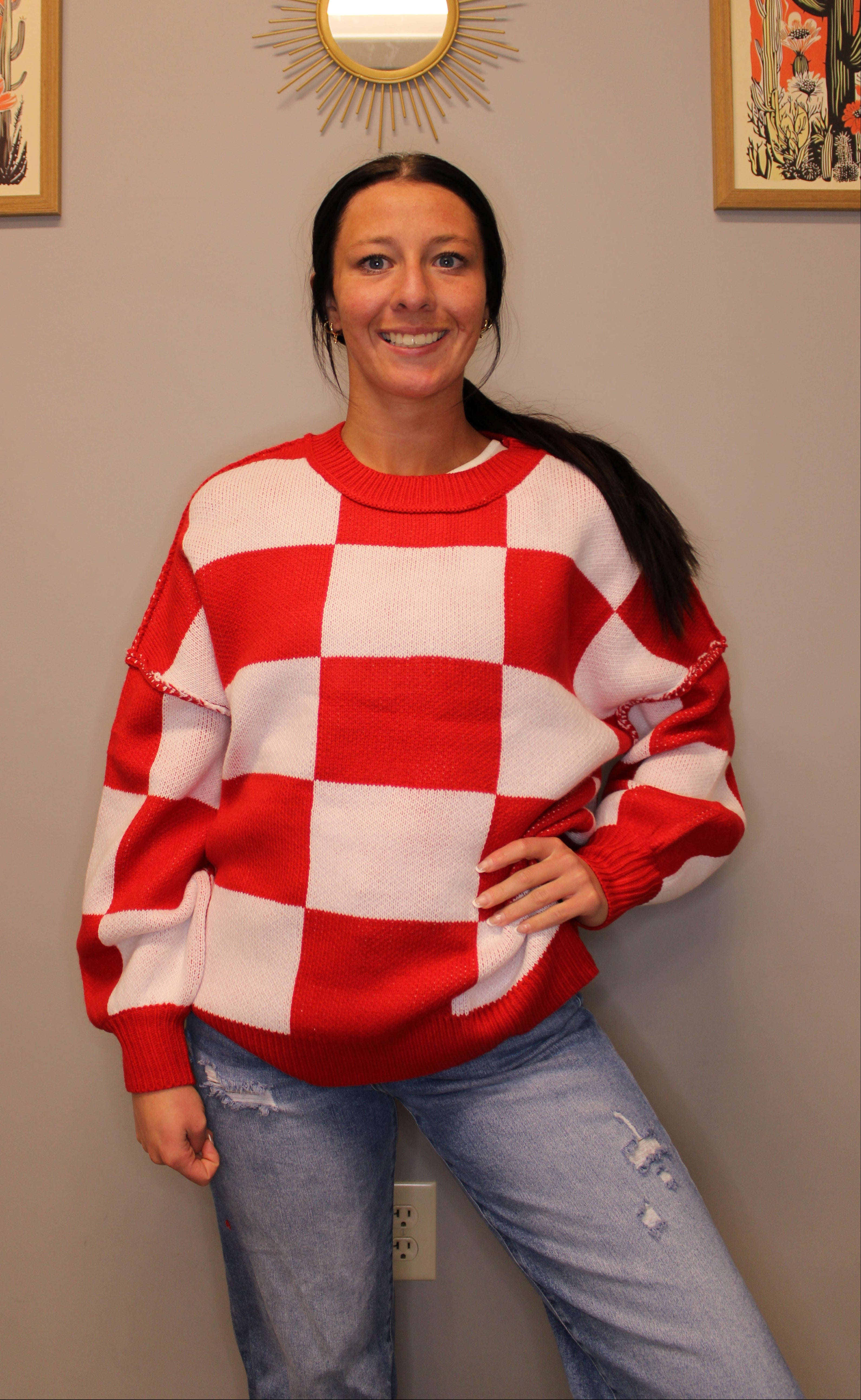 RED CHECKERED SWEATER
