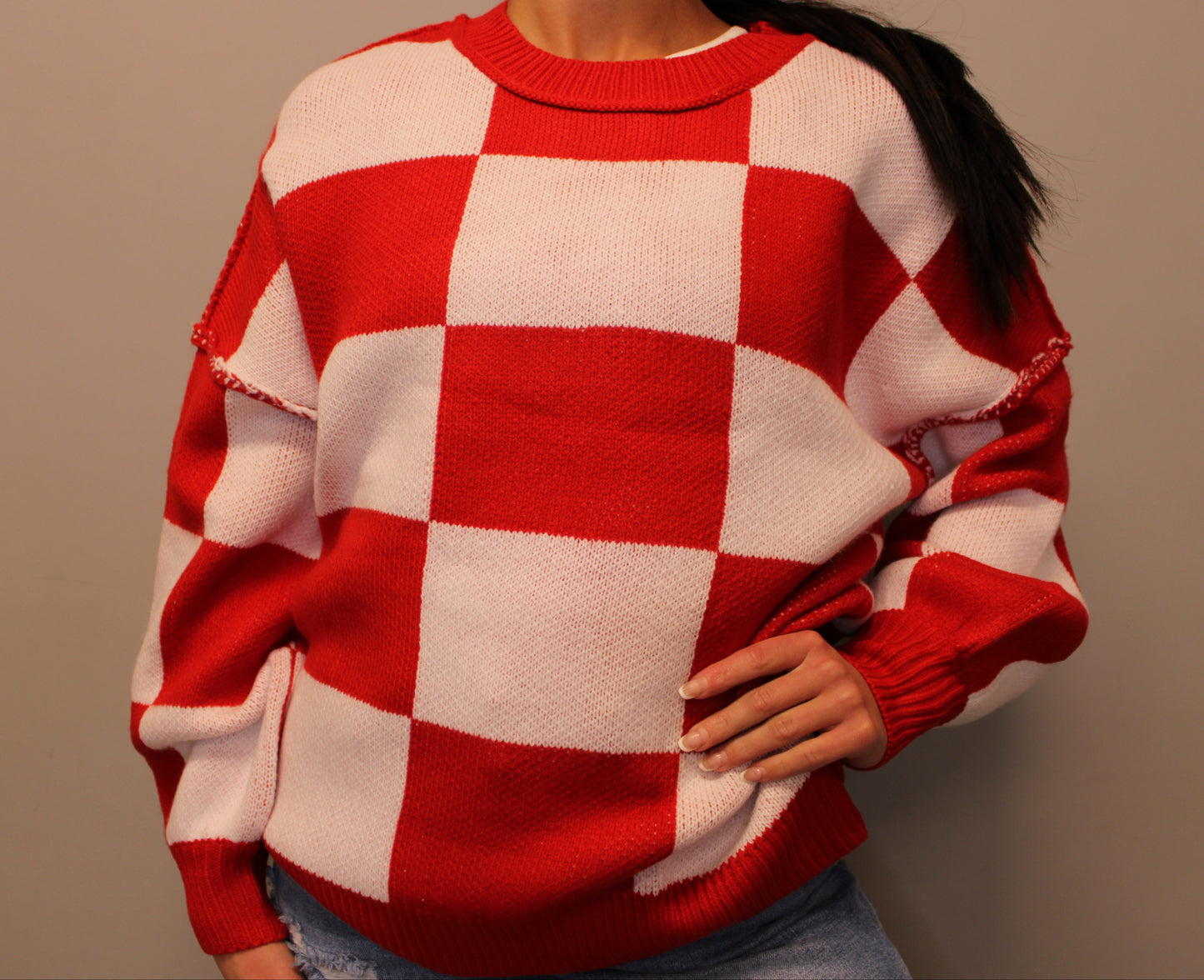 RED CHECKERED SWEATER