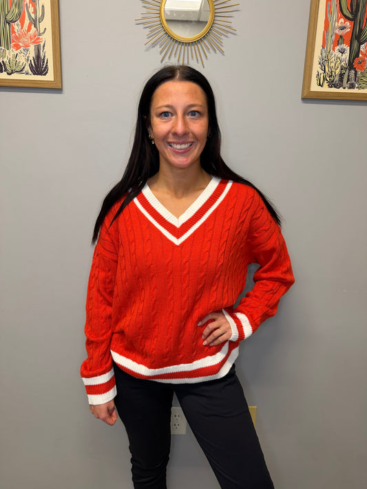 RED V-NECK SWEATER
