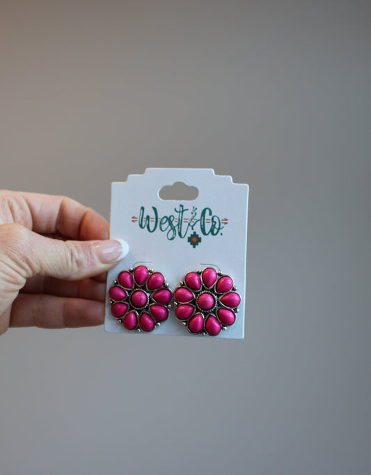SILVER PINK FLOWER EARRINGS